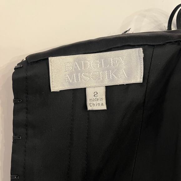 Vintage Y2K Badgley Mischka Strapless Cocktail Dress 2 Black Silk LBD Semi Forma - Picture 8 of 16